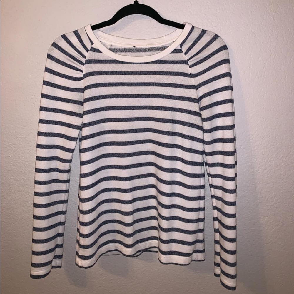 Navy blue and white striped shirt